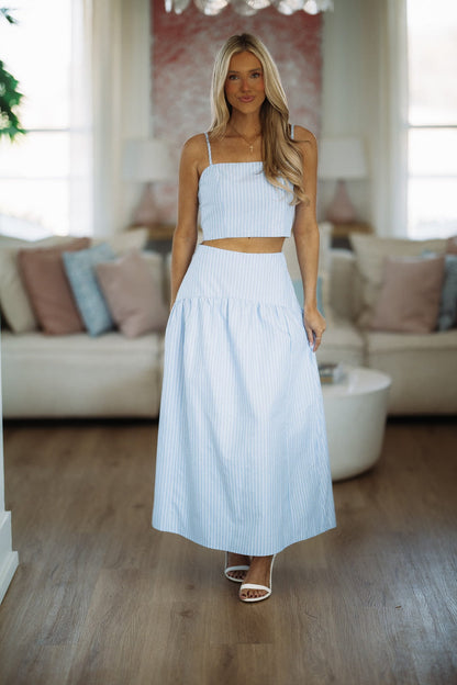 Next Level Crop Top - Light Blue and White
