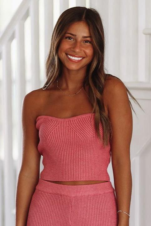 Keep It Amusing Knit Bustier Top - Pink (FINAL SALE)